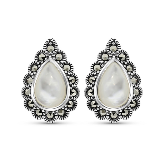 [EAR04MAR00MOPA393] Sterling Silver 925 Earring Embedded With Natural White Shell And Marcasite Stones