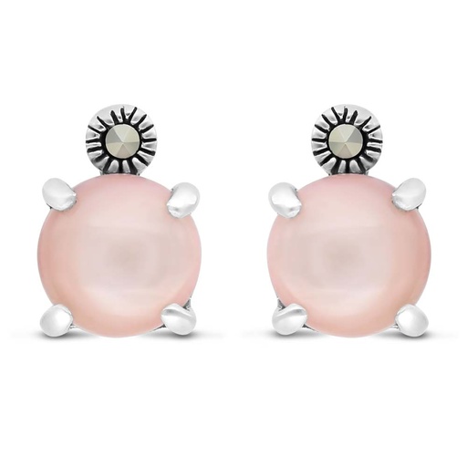[EAR04MAR00PNKA394] Sterling Silver 925 Earring Embedded With Natural Pink Shell And Marcasite Stones