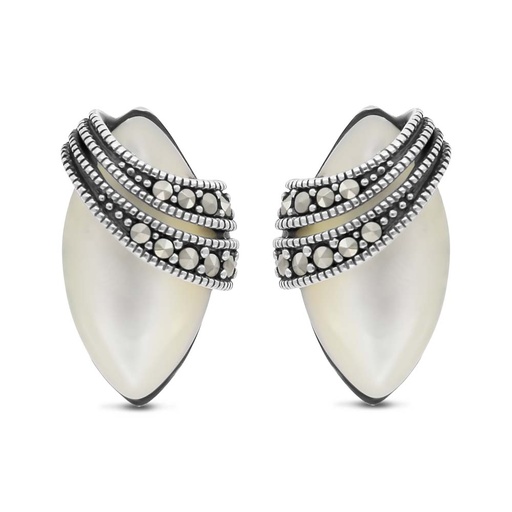 [EAR04MAR00MOPA395] Sterling Silver 925 Earring Embedded With Natural White Shell And Marcasite Stones