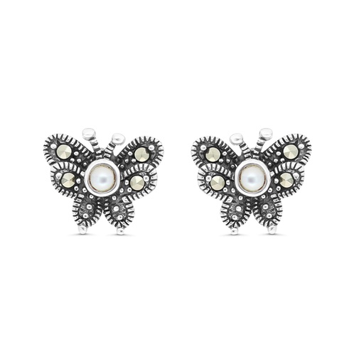 [EAR04MAR00MOPA399] Sterling Silver 925 Earring Embedded With Natural White Shell And Marcasite Stones
