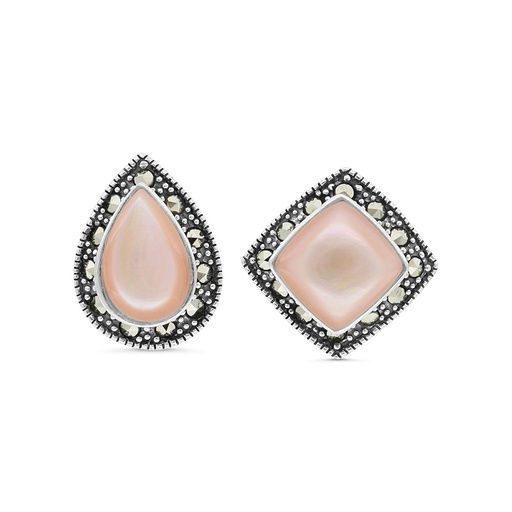 [EAR04MAR00PNKA400] Sterling Silver 925 Earring Embedded With Natural Pink Shell And Marcasite Stones
