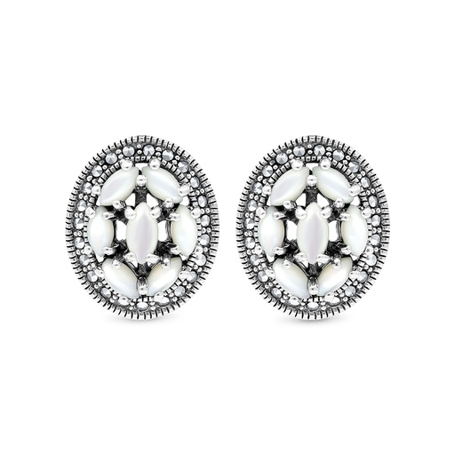 [EAR04MAR00MOPA401] Sterling Silver 925 Earring Embedded With Natural White Shell And Marcasite Stones