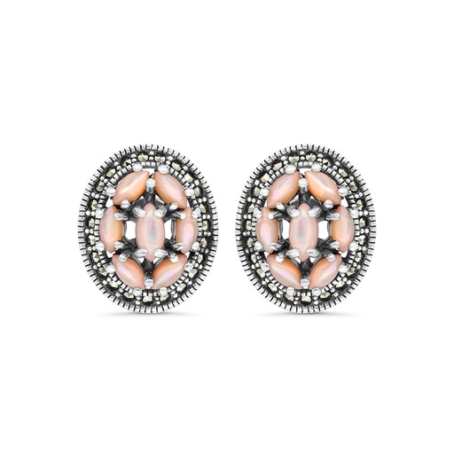 [EAR04MAR00PNKA401] Sterling Silver 925 Earring Embedded With Natural Pink Shell And Marcasite Stones