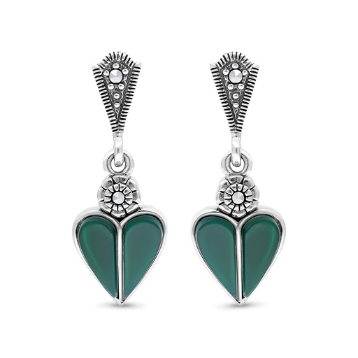 [EAR04MAR00GAGA402] Sterling Silver 925 Earring Embedded With Natural Green Agate And Marcasite Stones