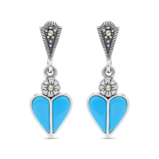 [EAR04MAR00TRQA402] Sterling Silver 925 Earring Embedded With Natural Processed Turquoise And Marcasite Stones