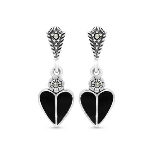 [EAR04MAR00ONXA402] Sterling Silver 925 Earring Embedded With Natural Black Agate And Marcasite Stones