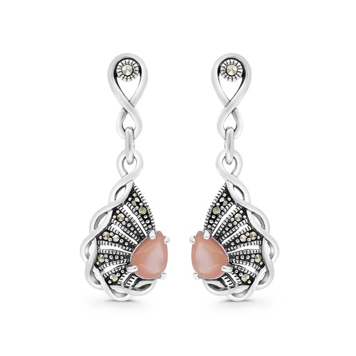 [EAR04MAR00PNKA404] Sterling Silver 925 Earring Embedded With Natural Pink Shell And Marcasite Stones