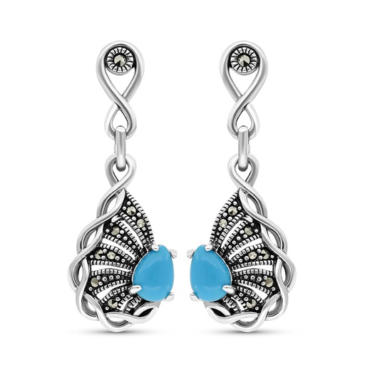 [EAR04MAR00TRQA404] Sterling Silver 925 Earring Embedded With Natural Processed Turquoise And Marcasite Stones