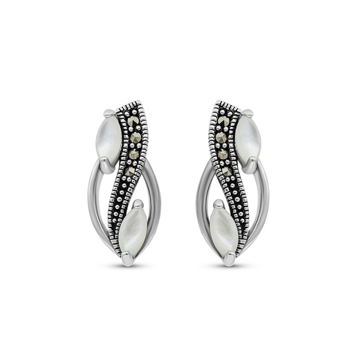 [EAR04MAR00MOPA405] Sterling Silver 925 Earring Embedded With Natural White Shell And Marcasite Stones
