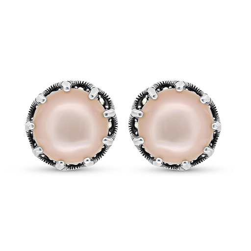 [EAR04MAR00PNKA407] Sterling Silver 925 Earring Embedded With Natural Pink Shell And Marcasite Stones