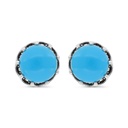 Sterling Silver 925 Earring Embedded With Natural Processed Turquoise And Marcasite Stones