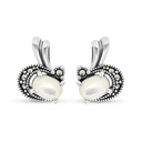 Sterling Silver 925 Earring Embedded With Natural White Shell And Marcasite Stones