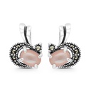 Sterling Silver 925 Earring Embedded With Natural Pink Shell And Marcasite Stones