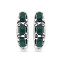 Sterling Silver 925 Earring Embedded With Natural Green Agate And Marcasite Stones