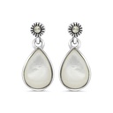 Sterling Silver 925 Earring Embedded With Natural White Shell And Marcasite Stones