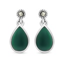 Sterling Silver 925 Earring Embedded With Natural Green Agate And Marcasite Stones