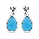 Sterling Silver 925 Earring Embedded With Natural Processed Turquoise And Marcasite Stones