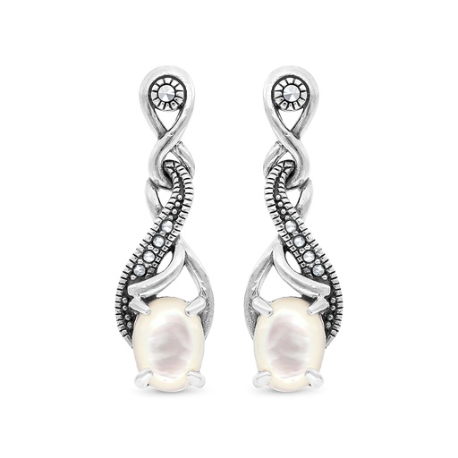 [EAR04MAR00MOPA414] Sterling Silver 925 Earring Embedded With Natural White Shell And Marcasite Stones