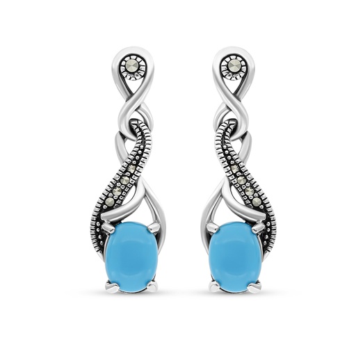 [EAR04MAR00TRQA414] Sterling Silver 925 Earring Embedded With Natural Processed Turquoise And Marcasite Stones