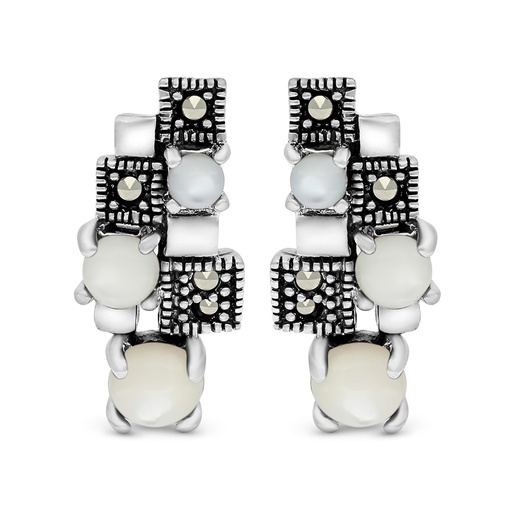 [EAR04MAR00MOPA415] Sterling Silver 925 Earring Embedded With Natural White Shell And Marcasite Stones