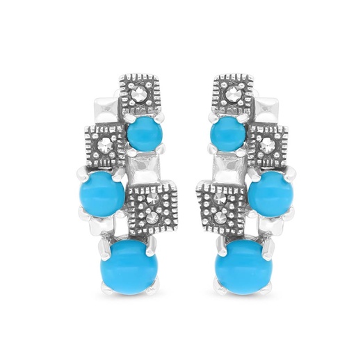 [EAR04MAR00TRQA415] Sterling Silver 925 Earring Embedded With Natural Processed Turquoise And Marcasite Stones