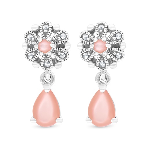 [EAR04MAR00PNKA424] Sterling Silver 925 Earring Embedded With Natural Pink Shell And Marcasite Stones