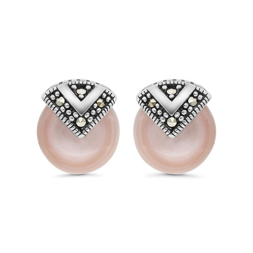 [EAR04MAR00PNKA427] Sterling Silver 925 Earring Embedded With Natural Pink Shell And Marcasite Stones