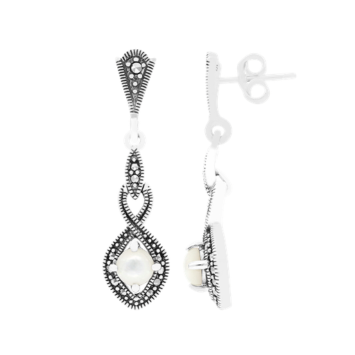[EAR04MAR00MOPA485] Sterling Silver 925 Earring Embedded With Natural White Shell And Marcasite Stones