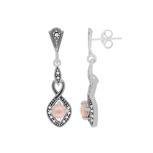 [EAR04MAR00PNKA485] Sterling Silver 925 Earring Embedded With Natural Pink Shell And Marcasite Stones