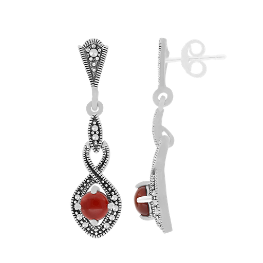 [EAR04MAR00RAGA485] Sterling Silver 925 Earring Embedded With Natural Aqiq And Marcasite Stones