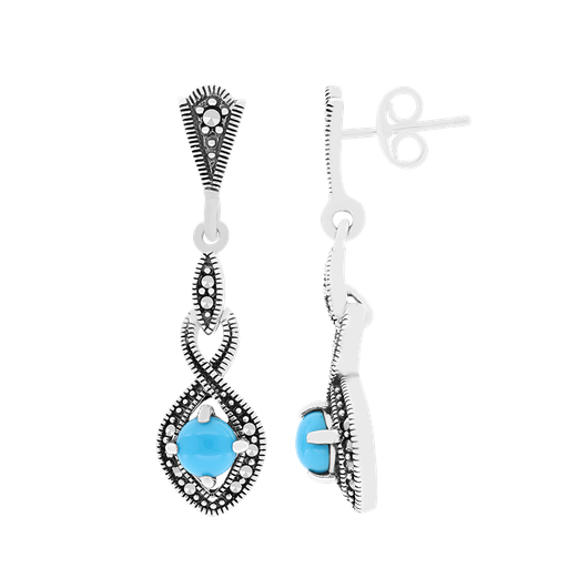 [EAR04MAR00TRQA485] Sterling Silver 925 Earring Embedded With Natural Processed Turquoise And Marcasite Stones