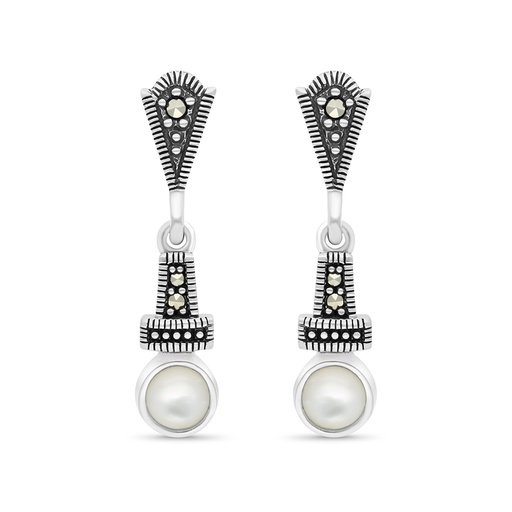[EAR04MAR00MOPA430] Sterling Silver 925 Earring Embedded With Natural White Shell And Marcasite Stones