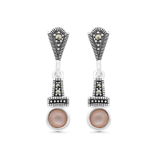 [EAR04MAR00PNKA430] Sterling Silver 925 Earring Embedded With Natural Pink Shell And Marcasite Stones
