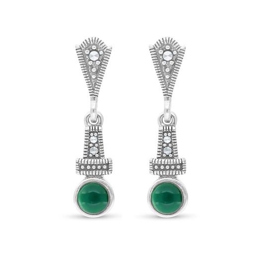 [EAR04MAR00GAGA430] Sterling Silver 925 Earring Embedded With Natural Green Agate And Marcasite Stones