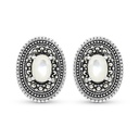 Sterling Silver 925 Earring Embedded With Natural White Shell And Marcasite Stones