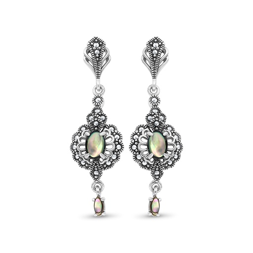 [EAR04MAR00ABAA435] Sterling Silver 925 Earring Embedded With Natural Blue Shell And Marcasite Stones