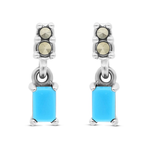 [EAR04MAR00TRQA437] Sterling Silver 925 Earring Embedded With Natural Processed Turquoise And Marcasite Stones