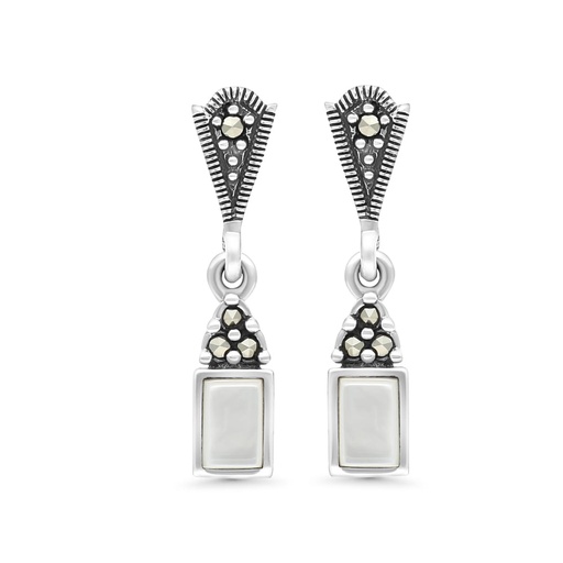 [EAR04MAR00MOPA439] Sterling Silver 925 Earring Embedded With Natural White Shell And Marcasite Stones