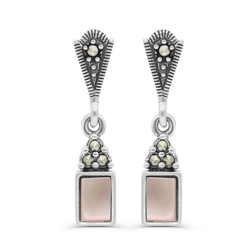 [EAR04MAR00PNKA439] Sterling Silver 925 Earring Embedded With Natural Pink Shell And Marcasite Stones