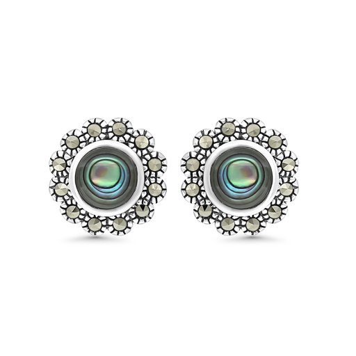 [EAR04MAR00ABAA451] Sterling Silver 925 Earring Embedded With Natural Blue Shell And Marcasite Stones