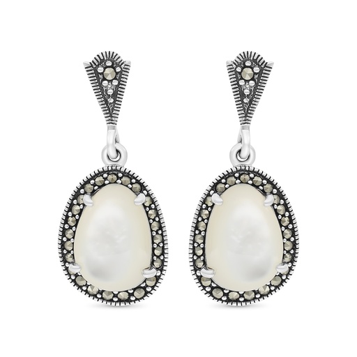 [EAR04MAR00MOPA453] Sterling Silver 925 Earring Embedded With Natural White Shell And Marcasite Stones
