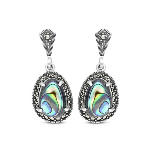 [EAR04MAR00ABAA453] Sterling Silver 925 Earring Embedded With Natural Blue Shell And Marcasite Stones