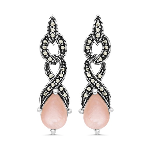 [EAR04MAR00PNKA456] Sterling Silver 925 Earring Embedded With Natural Pink Shell And Marcasite Stones