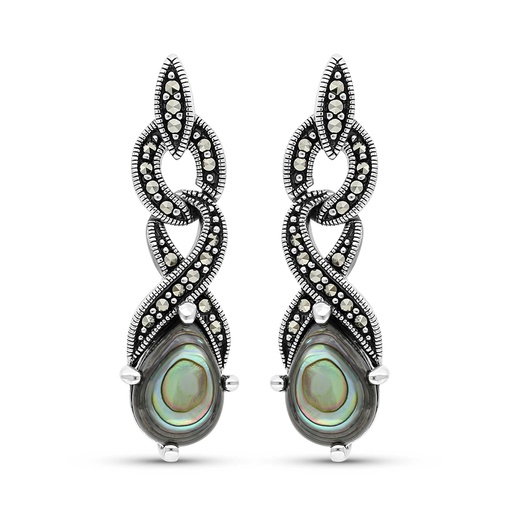 [EAR04MAR00ABAA456] Sterling Silver 925 Earring Embedded With Natural Blue Shell And Marcasite Stones