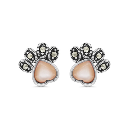 [EAR04MAR00PNKA457] Sterling Silver 925 Earring Embedded With Natural Pink Shell And Marcasite Stones