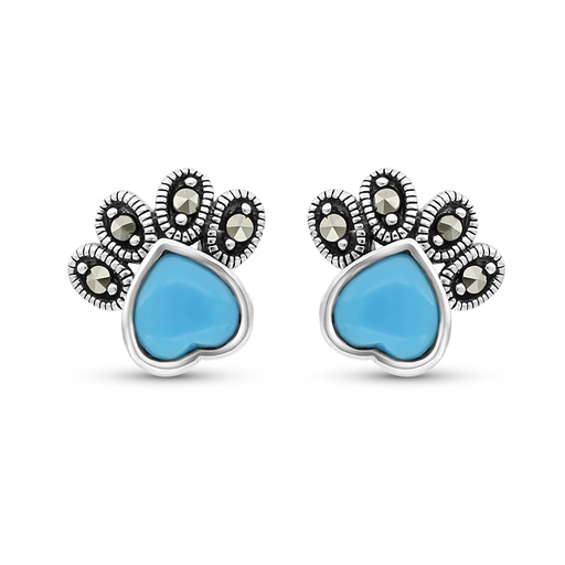 [EAR04MAR00TRQA457] Sterling Silver 925 Earring Embedded With Natural Processed Turquoise And Marcasite Stones
