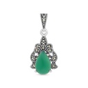 Sterling Silver 925 Pendant Embedded With Natural Green Agate And Marcasite Stones