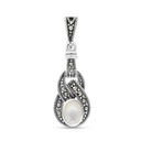 Sterling Silver 925 Pendant Embedded With Natural White Shell And Marcasite Stones