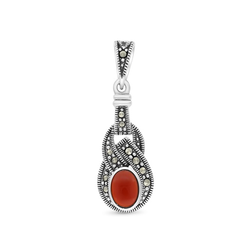 [PND04MAR00RAGA416] Sterling Silver 925 Pendant Embedded With Natural Aqiq And Marcasite Stones