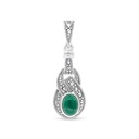 Sterling Silver 925 Pendant Embedded With Natural Green Agate And Marcasite Stones